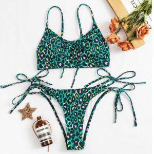 Bikini 2 pieces vert imprimer léopard les poupées 97