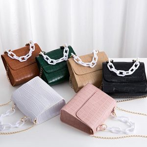 Sac à main imprimé croco à anse double chaîne